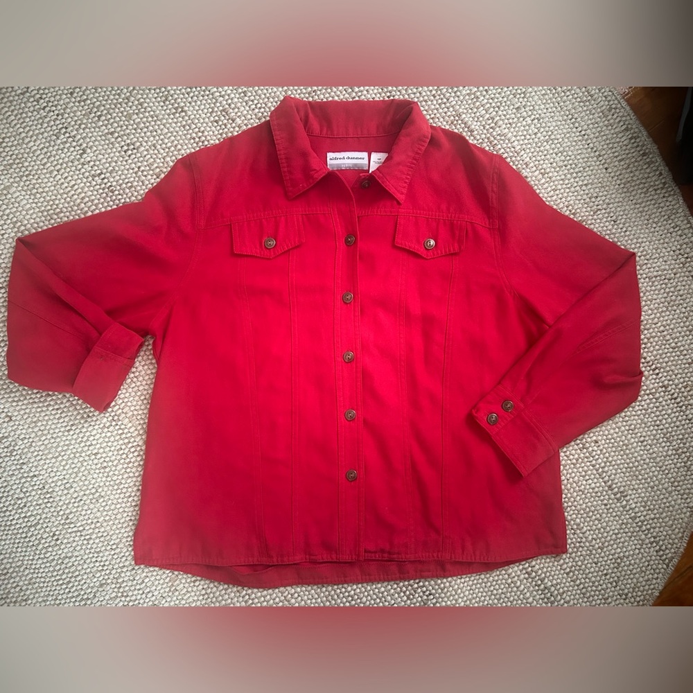 Alfred Dunner Red Long Sleeve, Button Front And Collared Blouse_16P